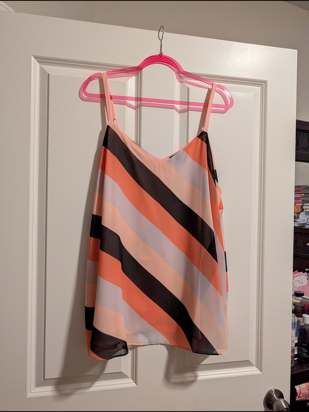 torrid Striped Satin Cami in Coral, Peach & Black